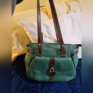 Green Leather Dooney & Bourke Shoulder Bag With Wristlet